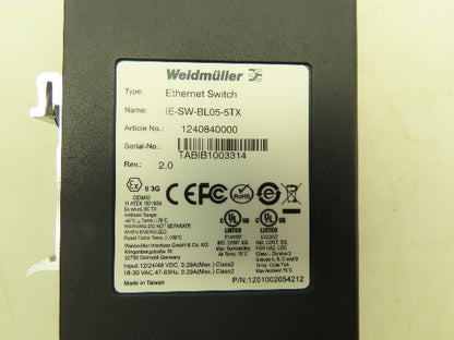 Weidmüller IE-SW-BLO5-5TX Network Switch Rev 2.0 5 Port 10/100M