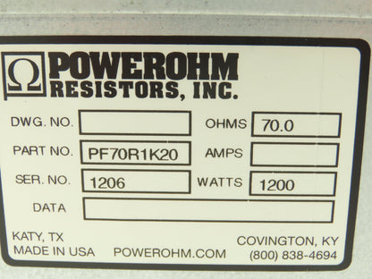 Powerohm PF70R1K20 Braking Resistor 1200W 70 Ohms Steel Enclosure