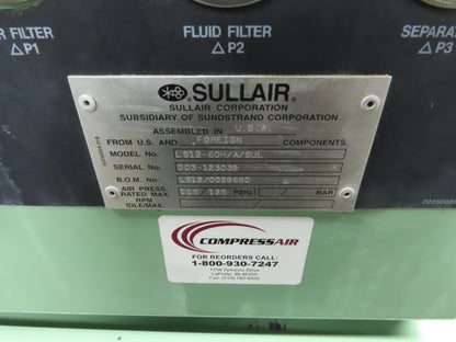 Sullair LS12-60H/A/SUL Rotary Screw Air Compressor 60HP 200V 3Ph 125 PSI 36276H
