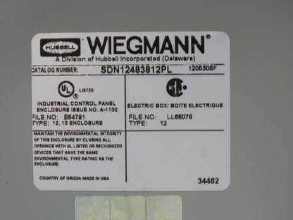 Wiegmann Freestanding Electrical Enclosure Control Panel Fusible Disc 48x38x12"
