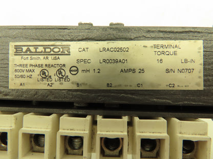 Baldor LRAC02502 Line Reactor 3Ph 600V 25A