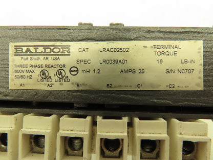 Baldor LRAC02502 Line Reactor 3Ph 600V 25A