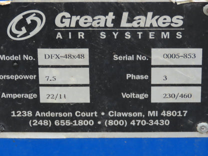 Great Lakes Air Systems DFX-48X48 Welding Smoke Filtration Collector 6000 CFM