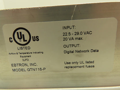 Ebtron GTN116-P Airflow Temperature Indicating Network Transmitter LCD Display
