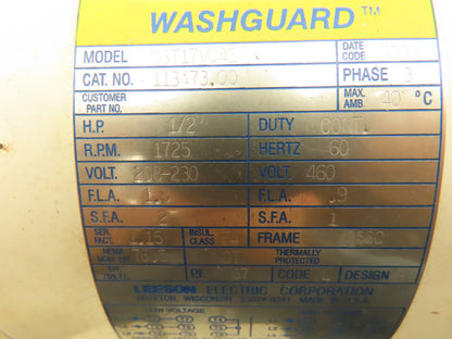 Leeson C6T17VC4E Washguard Electric Motor 1/2Hp 1725 RPM 3PH 230/460V C56C
