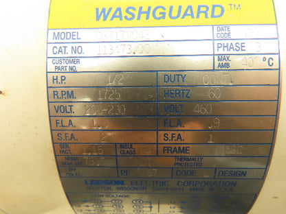 Leeson C6T17VC4E Washguard Electric Motor 1/2Hp 1725 RPM 3PH 230/460V C56C