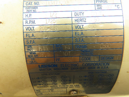 Leeson C6T17VC4E Washguard Electric Motor 1/2Hp 1725 RPM 3PH 230/460V C56C