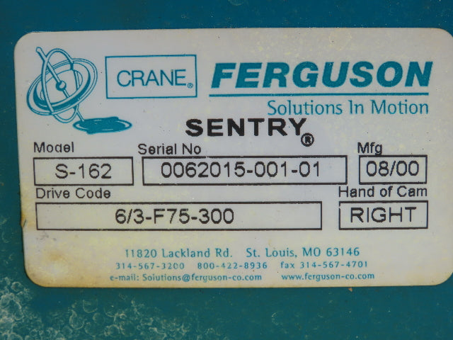 Crane Ferguson Sentry S-162 Right Angle Index Drive RH Cam 30:1 Reducer 920CDSF