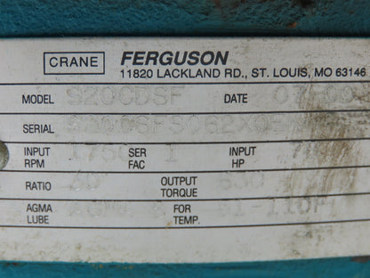 Crane Ferguson Sentry S-162 Right Angle Index Drive RH Cam 30:1 Reducer 920CDSF