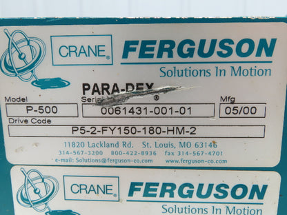 Crane Ferguson Para-Dex P-500 Parallel Shaft Index Drive w/ 40:1 Reducer C-Face