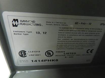 Hammond 1414PHK8 Electrical Enclosures 12x10x8" 25A Disconnect Backplate