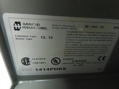 Hammond 1414PHK8 Electrical Enclosures 12x10x8" 25A Disconnect Backplate