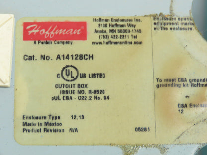 Hoffman A14128CH Electrical Enclosure 14x12x8" Terminal Block 9.5x5.5" Cutout