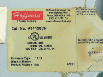 Hoffman A14128CH Electrical Enclosure 14x12x8" Terminal Block 9.5x5.5" Cutout