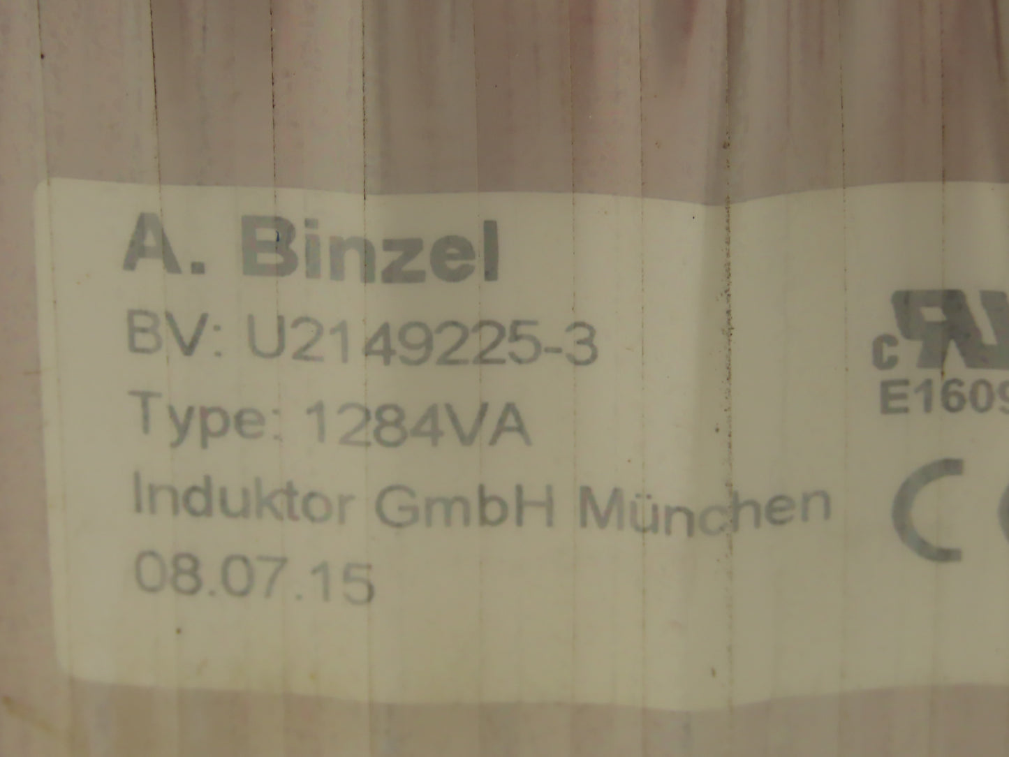 A Binzel BV U2149225-3 Welder Toroidal Transformer Type 1284VA