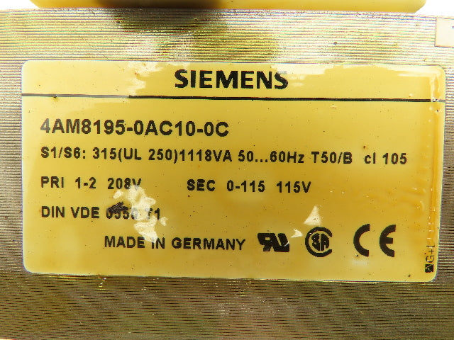 Siemens 4AM8195-0AC10-0C Control Power Transformer HV 208V LV 115V Kaeser