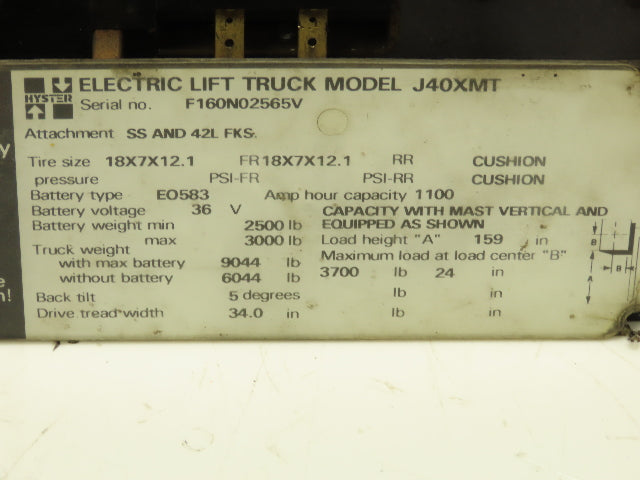 Hyster J40XMT Electric Forklift Contactor Fuse Block Control Panel 24V