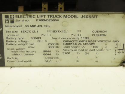 Hyster J40XMT Electric Forklift Contactor Fuse Block Control Panel 24V