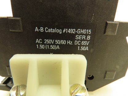 Allen Bradley 1492-GH015 Circuit Breaker Din Rail 250V 1.5A Trip Ser B Lot of 45