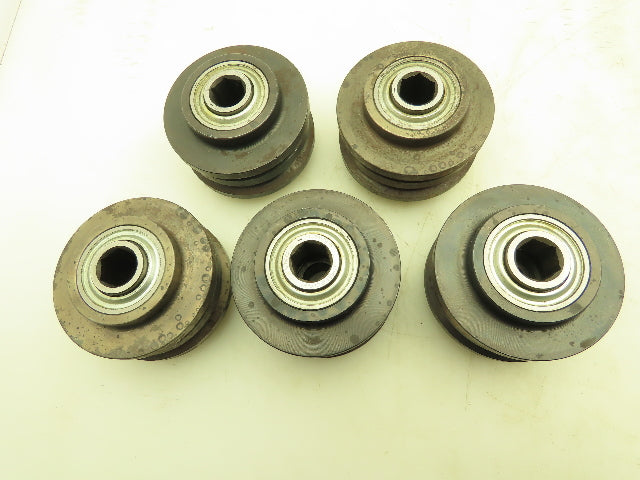 11/16" Hex Bore Steel 3.5" Conveyor Pulley Double Groove Bearing Roller Lot of 5
