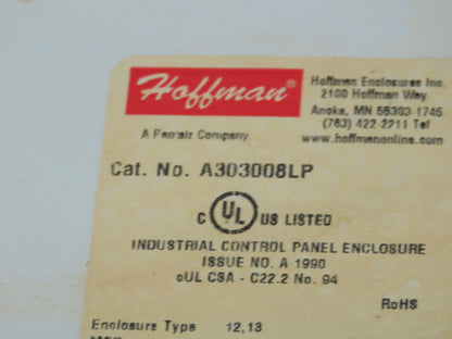 Hoffman A303008LP Electrical Enclosure Control Panel 30x30x8" 30A 3Ph Disconnect