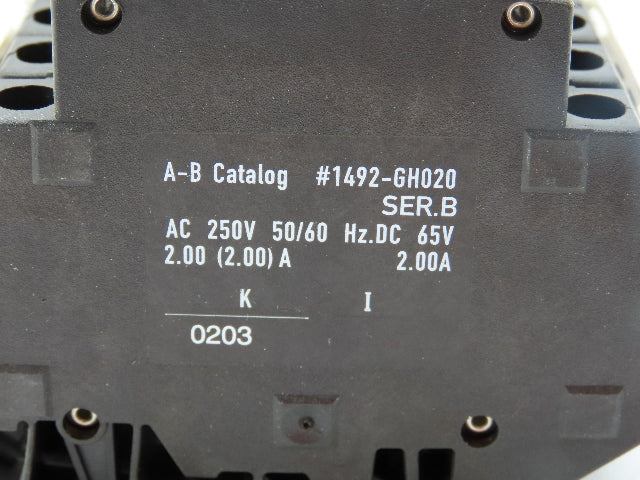 Allen Bradley 1492-GH020 Din Rail 2 Amp Circuit Breaker Ser B 250V Lot of 56