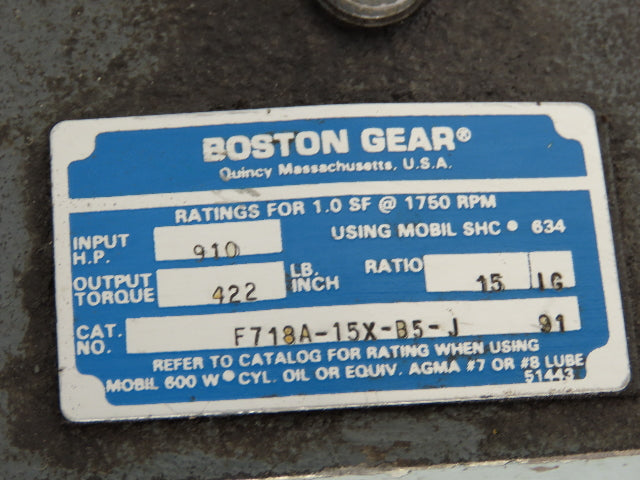 Reliance 230/460V 3PH Gearmotor 15:1 Boston Gear Reducer 115 RPM Output 56C