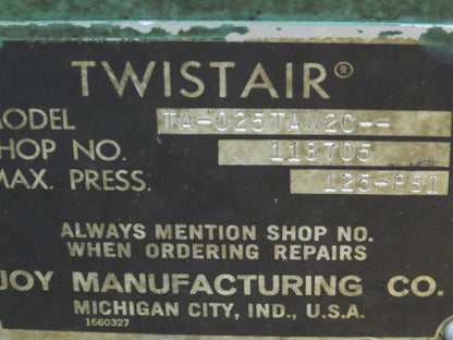 Joy TA-025TAW2C TwistAir Rotary Screw Air Compressor 25Hp 125PSI 230/460V 3Ph