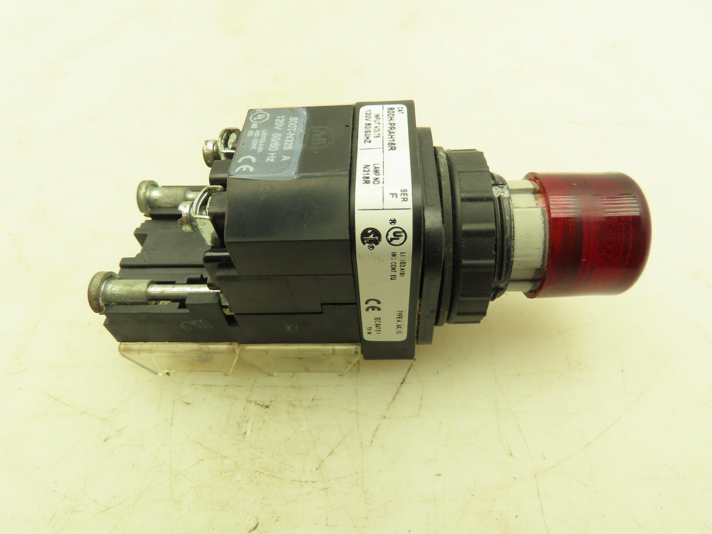 Allen Bradley 800H-PRAH16R Red Illuminated Push Button NO/NC Contacts 120V Input