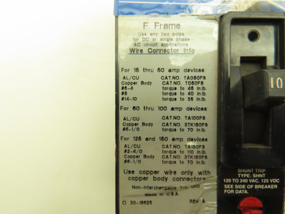 Thomas & Betts FS360100A Type FS 3-Pole Circuit Breaker 100A 3PH 600V Shunt Trip