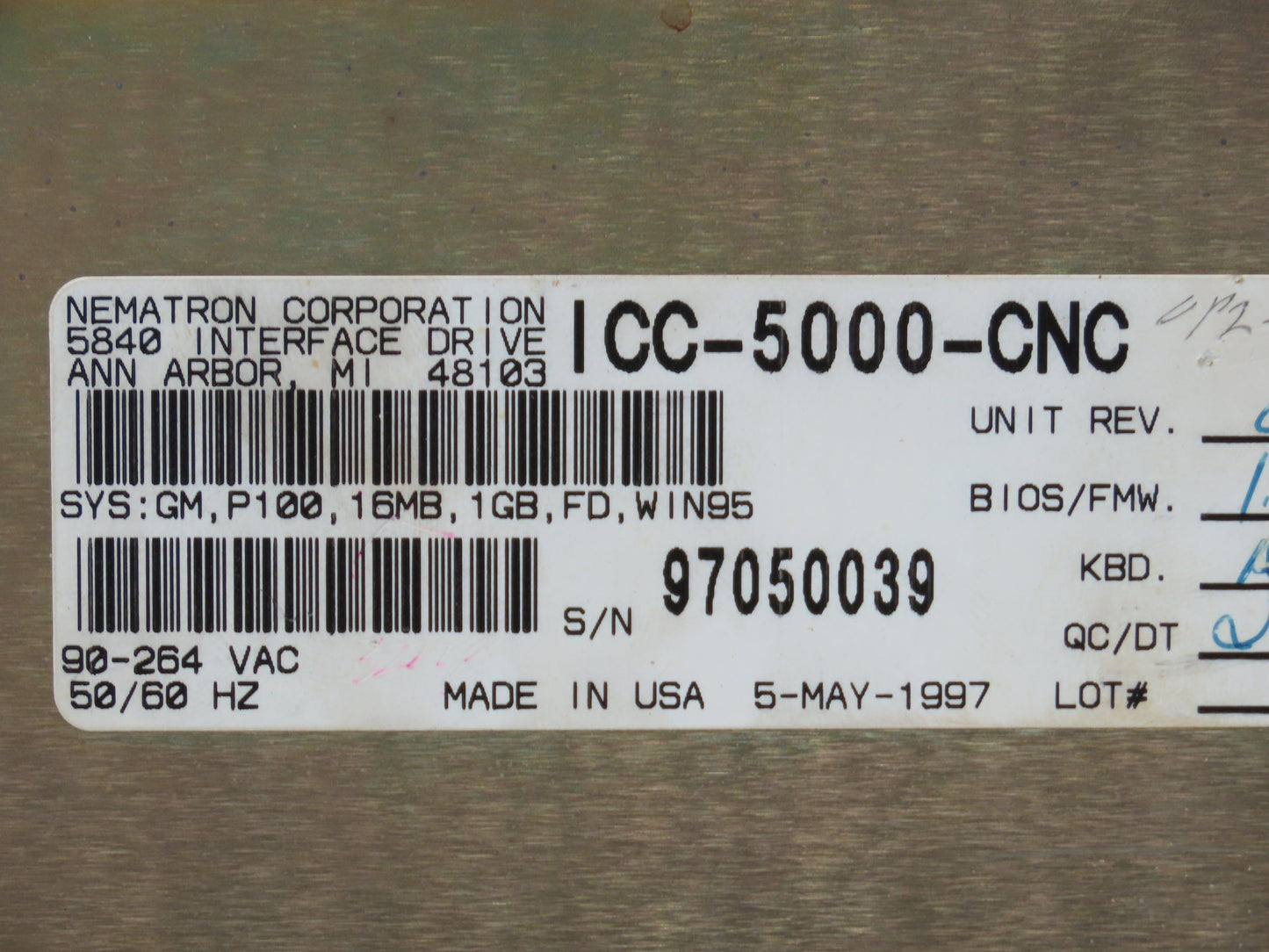 Nematron ICC-5000-CNC Operator Interface Display Control Panel Enclosure 23x27"