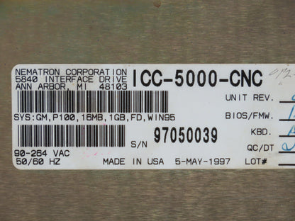 Nematron ICC-5000-CNC Operator Interface Display Control Panel Enclosure 23x27"