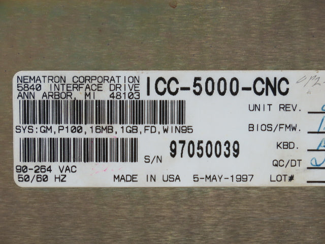Nematron ICC-5000-CNC Operator Interface Display Control Panel Enclosure 23x27"