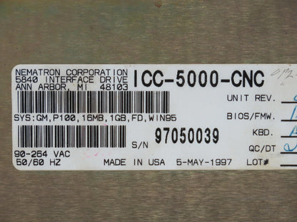 Nematron ICC-5000-CNC Operator Interface Display Control Panel Enclosure 23x27"