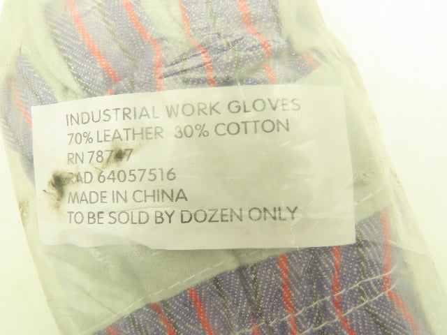 XL Industrial Leather Work Glove Striped Canvas Back Safety Cuff X-Large Qty:12