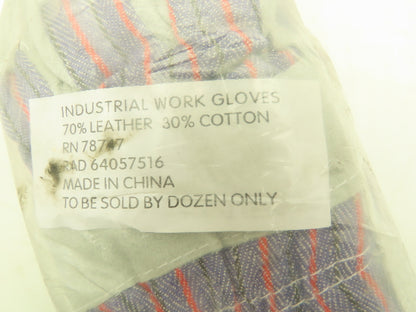 XL Industrial Leather Work Glove Striped Canvas Back Safety Cuff X-Large Qty:12