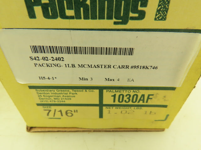 Palmetto Packing 1030AF Pump Packing Seal 7/16" Dia 1 Pound 10' Feet Lot of 2