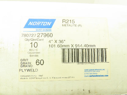 Norton R215 4"x36" Narrow Belt Sandpaper 60 Grit Sanding Belt  Lot of 20