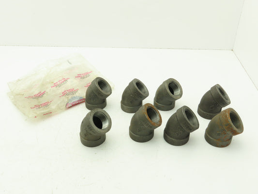 Class 300 Malleable Iron Black Pipe 45° Elbow 1-1/4" Female NPT  Lot of 8