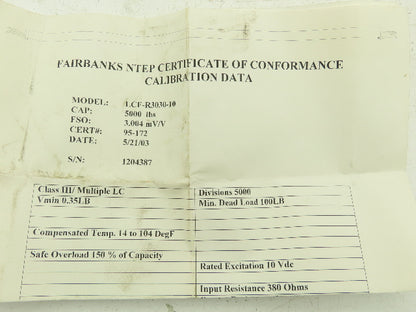 Fairbanks LCF-R3030-10 Floor Scale Load Cell Sensor 5K 5000 Lb Cap