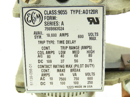P&H EC&M A0120R Magnetic Overload Dashpot Relay 600V Ser A