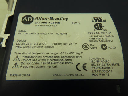 Allen Bradley 1606-XLE80E Power Supply 24-28VDC 3.3A Input 100-240VAC