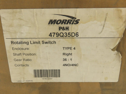 P&H Morris 479Q35D6 Rotary Limit Switch Standard Dwell Cam 36:1 Ratio 4 NO 4 NC