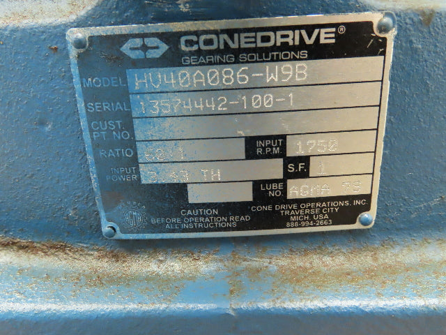 Conedrive HV40A086-W9B Speed Reducer Gear Box 60:1 Ratio 2" Vertical Output