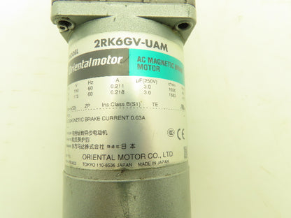 Oriental Motor 2RK6GV-UAM Gearmotor 6W 1/125Hp 115V 1PH 360:1 Gearhead 2GV360B
