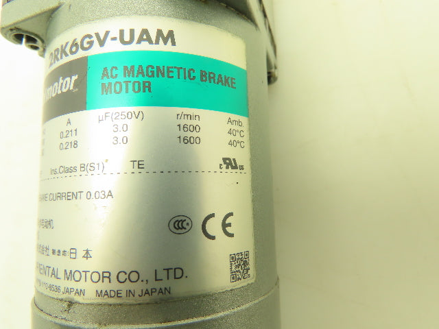 Oriental Motor 2RK6GV-UAM Gearmotor 6W 1/125Hp 115V 1PH 360:1 Gearhead 2GV360B