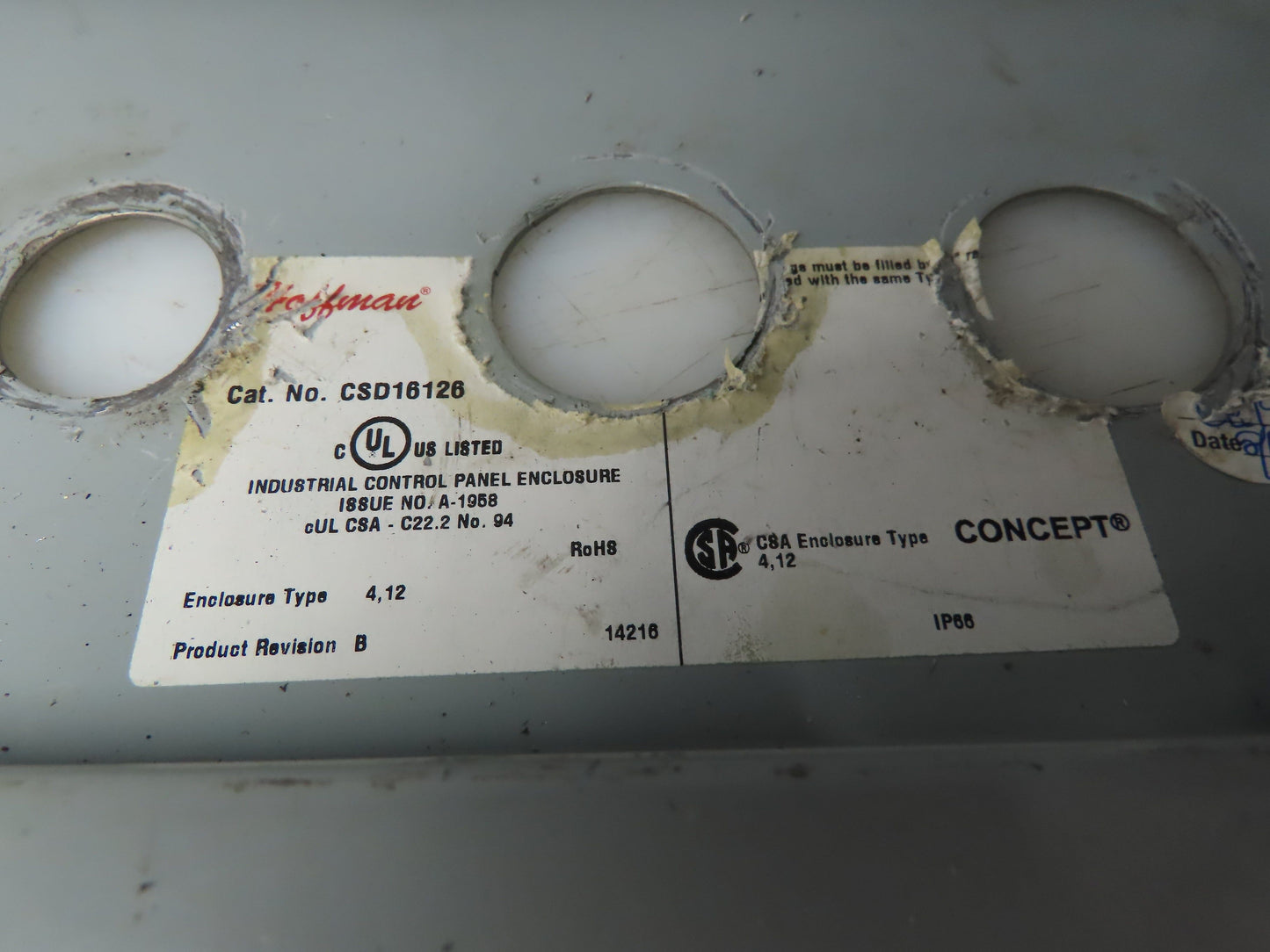 Hoffman Concept 16x12x6" Electrical Enclosure Steel Backpanel JIC Box NEMA 12