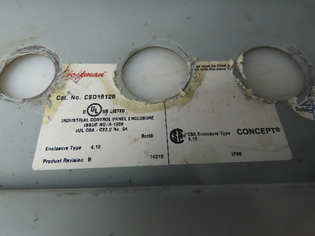 Hoffman Concept 16x12x6" Electrical Enclosure Steel Backpanel JIC Box NEMA 12