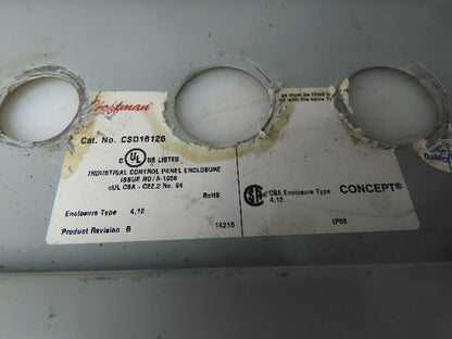 Hoffman Concept 16x12x6" Electrical Enclosure Steel Backpanel JIC Box NEMA 12