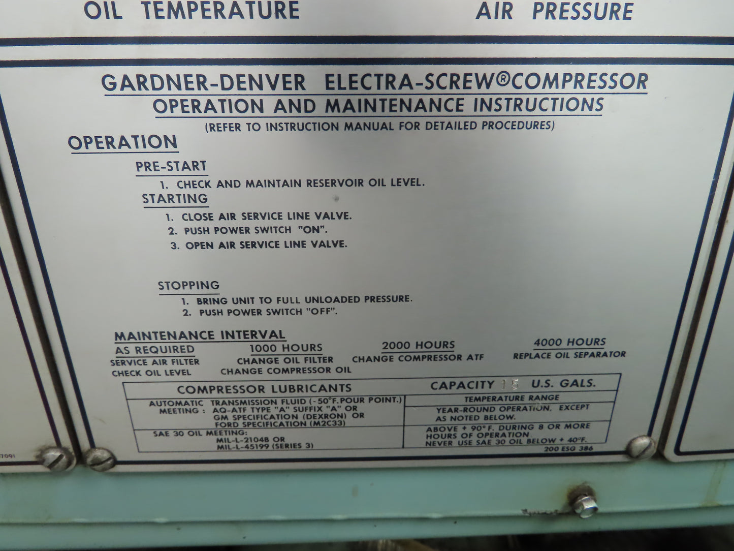 Gardner Denver ESHAE Electra Screw Rotary Screw Air Compressor 40HP 3Ph 230/460V